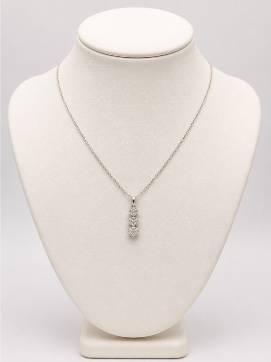 Zales Jewelry - Zales 1/4 CTTW White Gold Triple-Diamond Drop Necklace - White